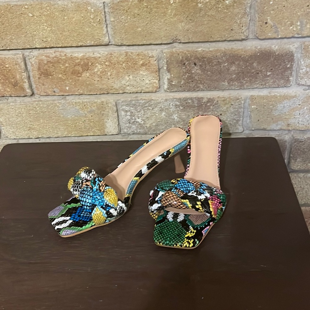 Multicolor Snakeskin Mules